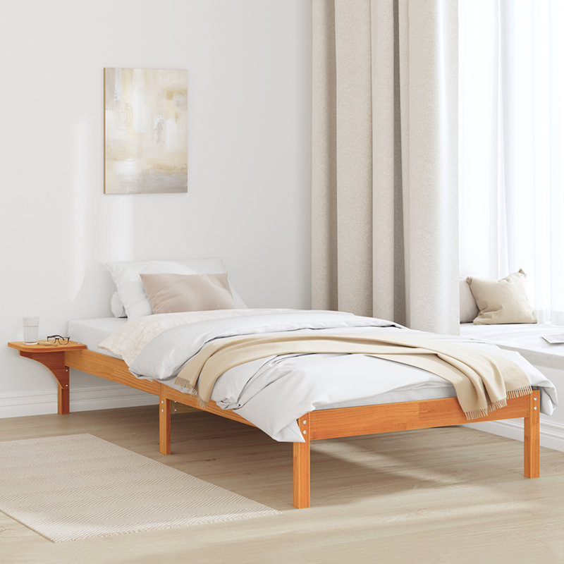 Bed Frame With Bedside Tables Solid Pine Wood, Wax Brown, Single (3')