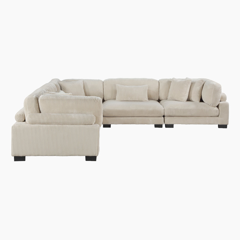 Canapé modulaire en velours côtelé 5 pièces Brinsley, Velours côtelé beige, H 34,5 po x l 135 po x P 135 po, Symétrique