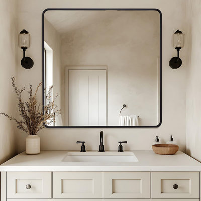 Contemporary Rectangle Bathroom Vanity Mirror | Stainless Steel Thick Frame