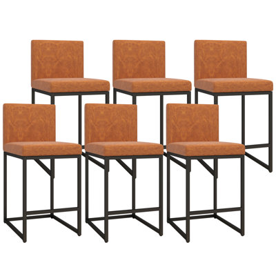Modern Bar Stools With Back,Upholstered Counter Height Bar Stools Without Handlec Bar Chairs (Set Of 6)