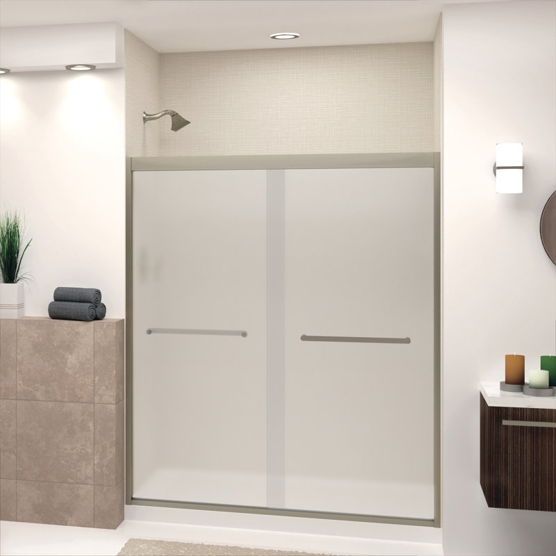 Porte de douche sans cadre Transoli Frederick de l 60 po x H 70 po, verre trempé givré de 5/16 po, Nickel
