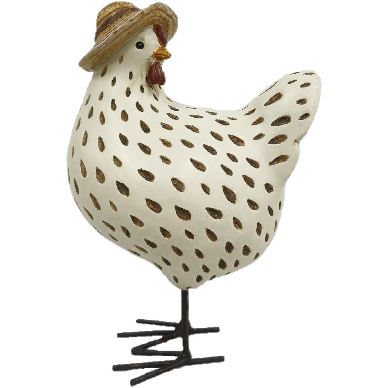 6.3" Resin Hen with Straw Hat