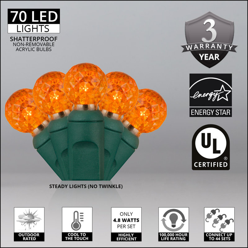 24' Orange LED Globe String Lights with Green Cord