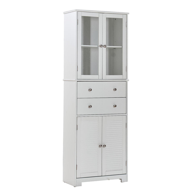Armoire de rangement de 67 po de hauteur avec portes et tablettes Grande armoire de rangement pour garde-manger avec tiroir Grande armoire de rangement pour cuisine, salle de bricolage, blanc