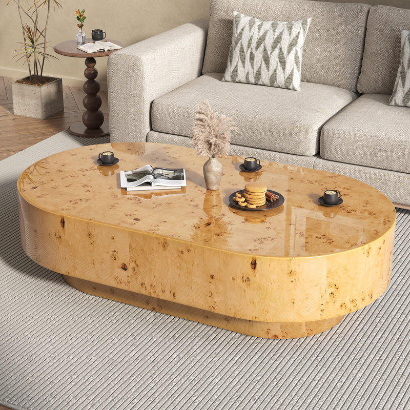 Table basse ovale en bois massif de 43,7 po avec piédestal robuste en bois massif de style Mid-Century pour salon, Bois