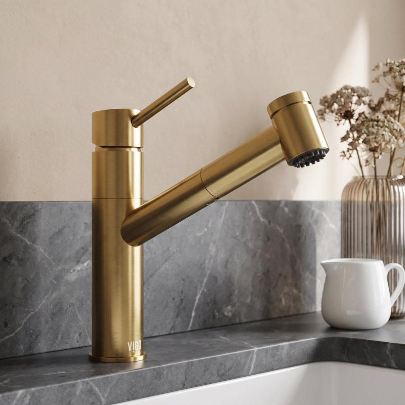 Robinet de cuisine à poignée simple Branson, Matte Brushed Gold