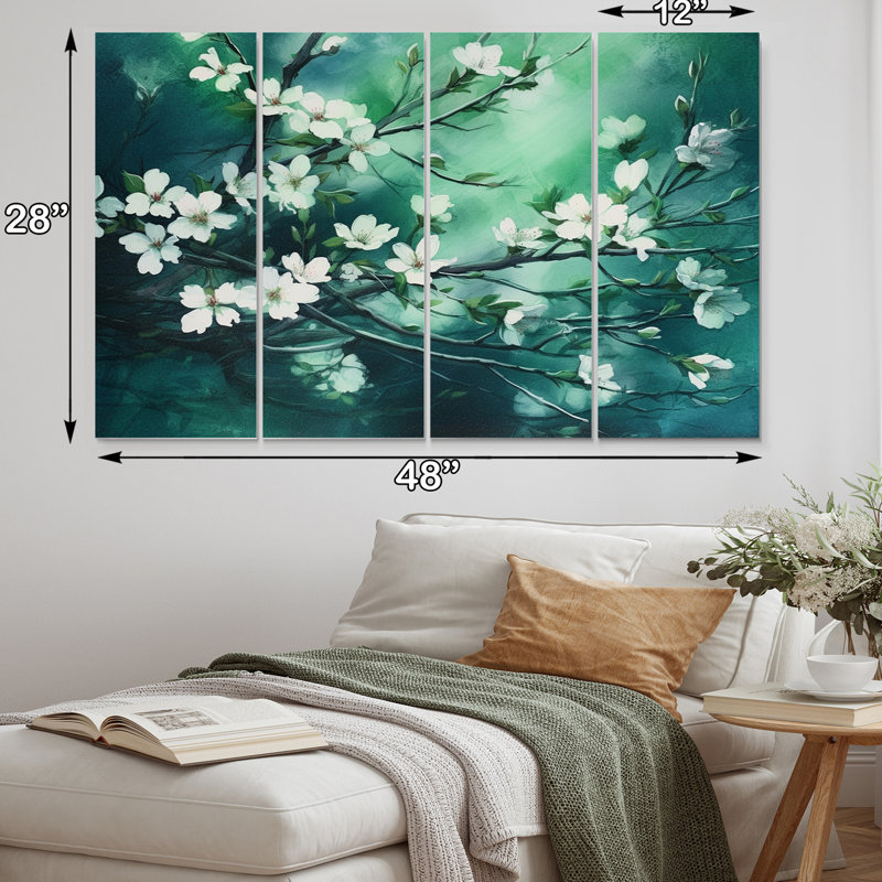 Flower Whispers Teal Cherry Blossoms I - Ensemble de décorations murales florales en métal