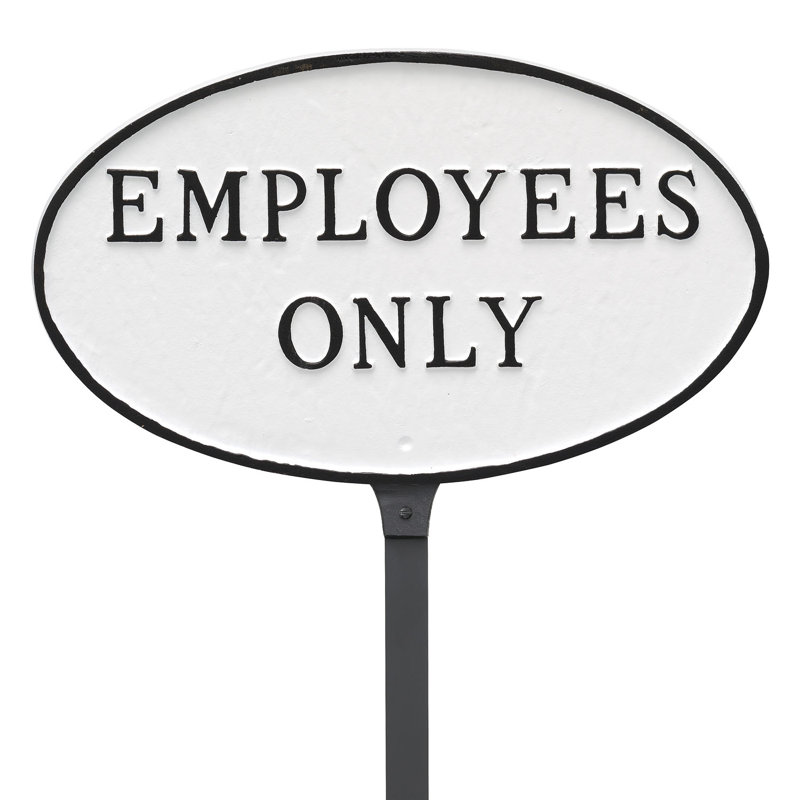 Employees Only Statement Garden Sign, White/Black, 6" H x 10" W x 0.25" D