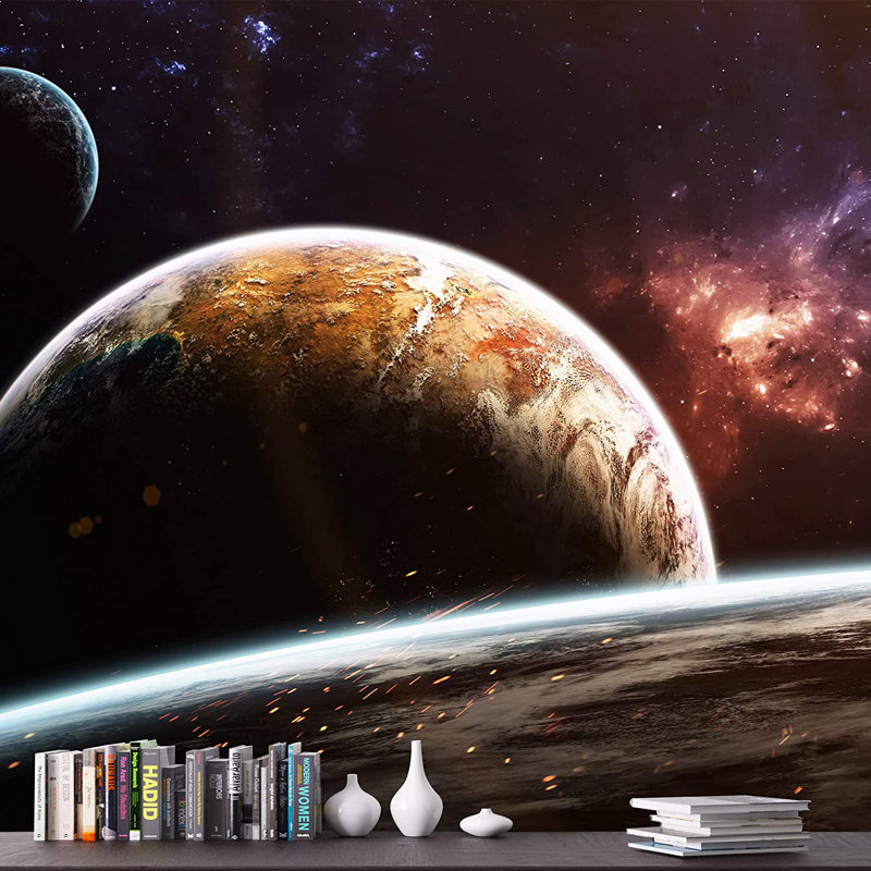 Planet In Outer Space Galaxy Border, 66" L x 96" W, Brown
