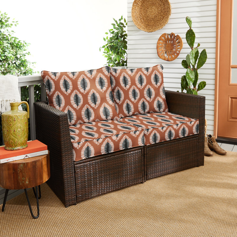 Ine Outdoor 5'' Loveseat Seat / Back Cushion, 25" W x 25" D, Brown Round Angle