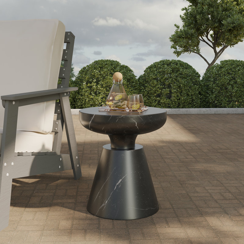 Ashbie Modern Fiberstone Pedestal Side Table with Round Top – Sculptural Indoor/Outdoor Accent Table for Patio or Living Room