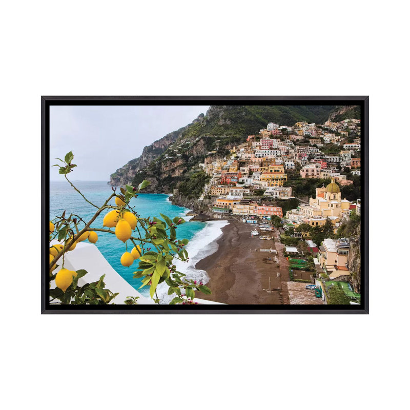 «Positano Spring View, Amalfi Coast, Italy» par George Oze - impression, Pas de tapis, Toile avec cadre noir patiné