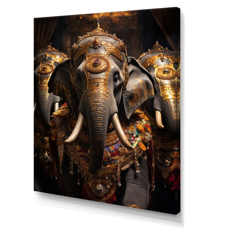 Art asiatique, éléphants thaïlandais sur toile, H 32 po x l 24 po x P 1 po, Toile tendue