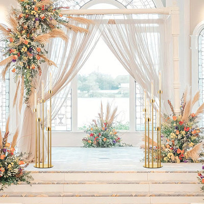 2 PCS 42.5 Inch 5 Arm Gold Floor Candelabra, Metal Candle Centerpieces with Acrylic Lampshade for Wedding Birthday Home Decor