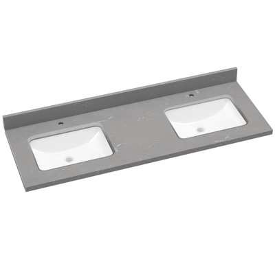 66 Inch Cultured Marble Gray Rectangular Right Double Sink Bath Vanity Top With Backsplash Countertop In Gray