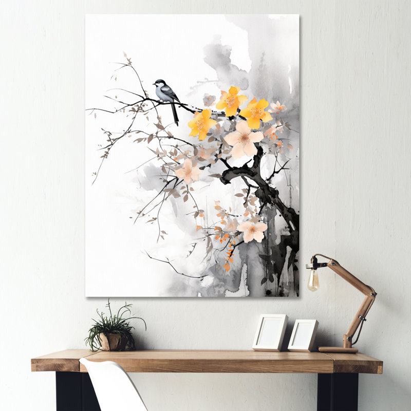 «Asian Art Bat Sumi», art mural encadré Asian Art, H 32 po x l 16 po x P 1 po, Toile tendue