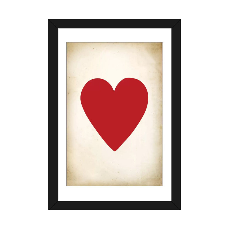 «Card III Heart», impression sur toile, H 32 po x l 24 po x P 1 po, Papier beaux-arts encadré noir, Blanc