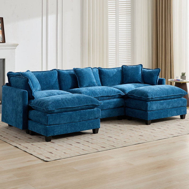 Canapé modulaire en U avec canapé-lit surdimensionné Schmucker, Chenille bleu, H 33 po x l 113,8 po x P 35 po