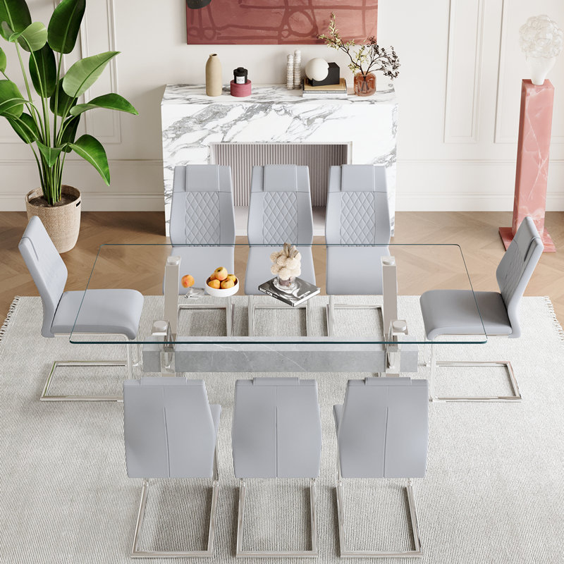 Ensemble de table de salle à manger 7 pièces 7 pièces, Gris léger / argent, Argent argent
