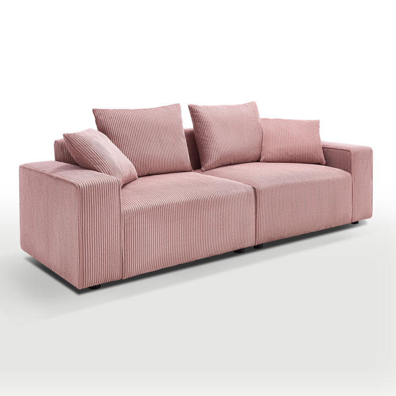 88.58'' Uphostery Sofa with Square Arms, Pink Corduroy