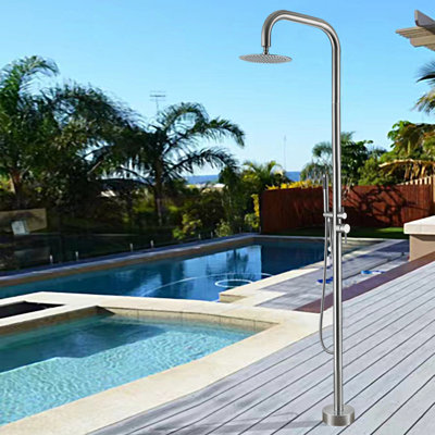 88-3/5" H Temperature Controlled 304 Stainless Steel Freestanding Outdoor Shower With Handheld Shower