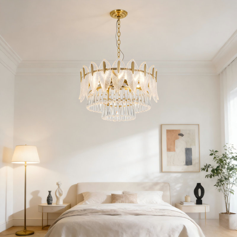 9 - Light Mid-Century Modern Crystal Chandelier Dimmable