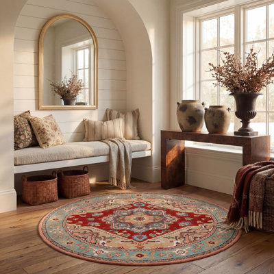 Omere Oriental Hand Tufted Wool Area Rug in Red/Pink