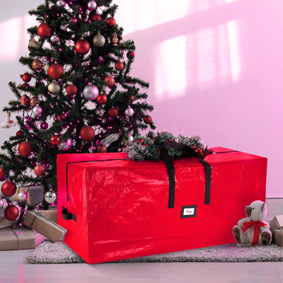 Plastic Christmas Tree Storage Bag with Handles, Fits up to 7.5 ft Holiday Trees - Red - 2 Pack
