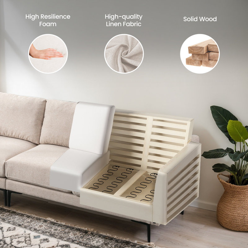 107" 5-Seat L-Shaped Sectional Sofa, Modular Cloud Couch with Carbon Steel Legs & Memory Foam, Space-Optimized Design for Large Apartments