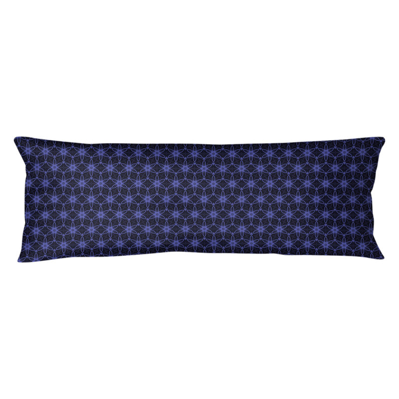 Coussin lombaire géométrique à cercles ornés, Bourre en polyester, Noir / Bleu