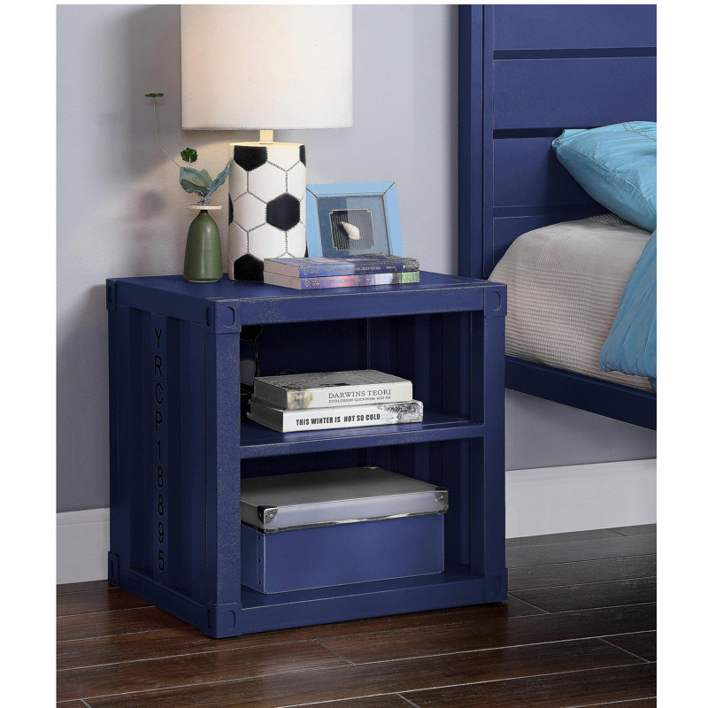 Cargo Blue Surface Bedside Table with USB