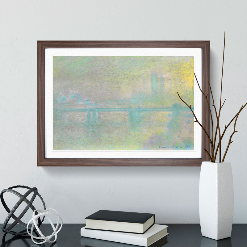 Charing Cross Bridge London by Claude Monet - Picture Frame Painting, 36cm H x 48cm W x 2cm D, Walnut Framed