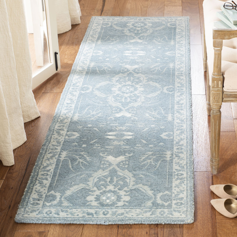 Tapis bleu touffeté à la main Karley, Tapis de couloir 2 pi 3 po x 8 pi