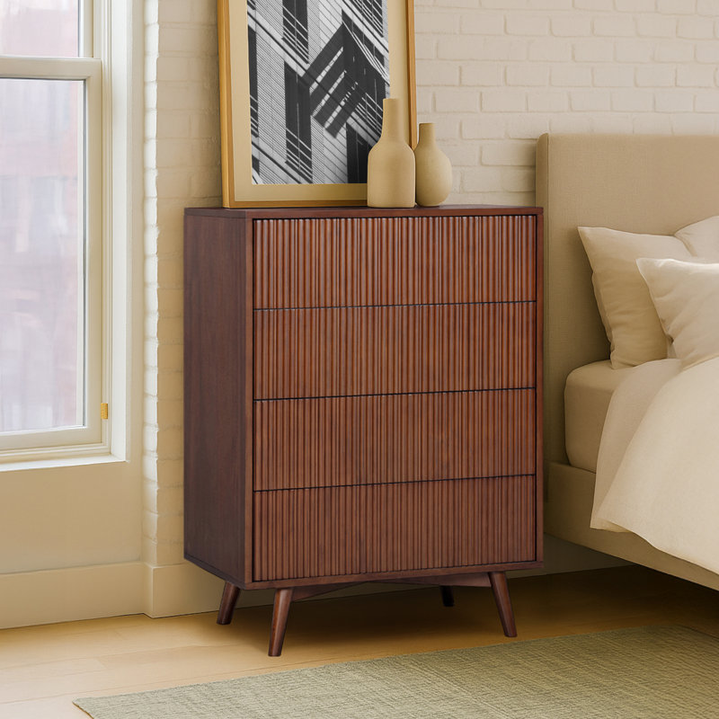 Solid Wood 76cm W 4 - Drawer Chest of Drawers, Walnut