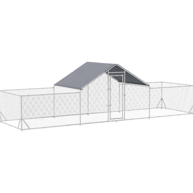 Poulailler en métal avec housse imperméable et spacieuse, 23 pi x 6,6 pi, poulailler 6,4 pi, imperméable, pour poulets, lapins,