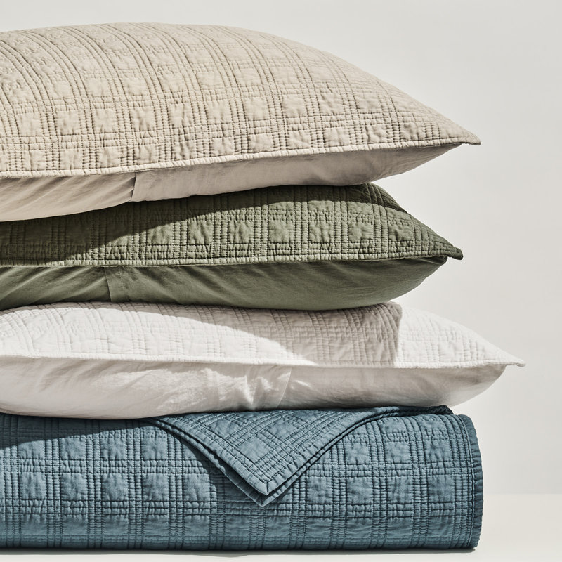 Modern Windowpane Cotton Sateen Quilt Set,Pre-Washed 100% Cotton Coverlet Bedspread, 3-Piece Soft Lightweight Bedding Set With 2 Shams For All Seasons