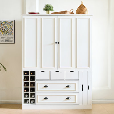 71''H Modern Farmhouse Large Pantry Cabinet With Adjustable Shelves And Wine Racks
