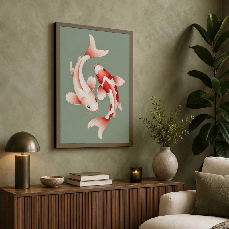 Koi Harmony Modern - Wrapped Canvas, 30x20 - 76.2 x 50.8 cm, Teal Border