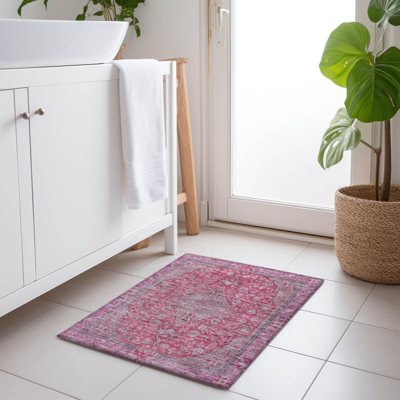 Machine Washable Indoor/Outdoor Claudian ACN1651 Pink Rug, Rectangle 1'8" x 2'6"