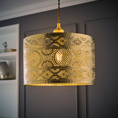 20cm H Metal Drum Lamp Shade ( Slip-On ) in Gold