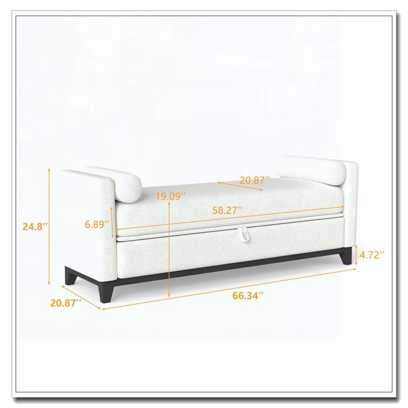 Banc rembourré en bois massif, 66 Inch+Storage, Beige + noir