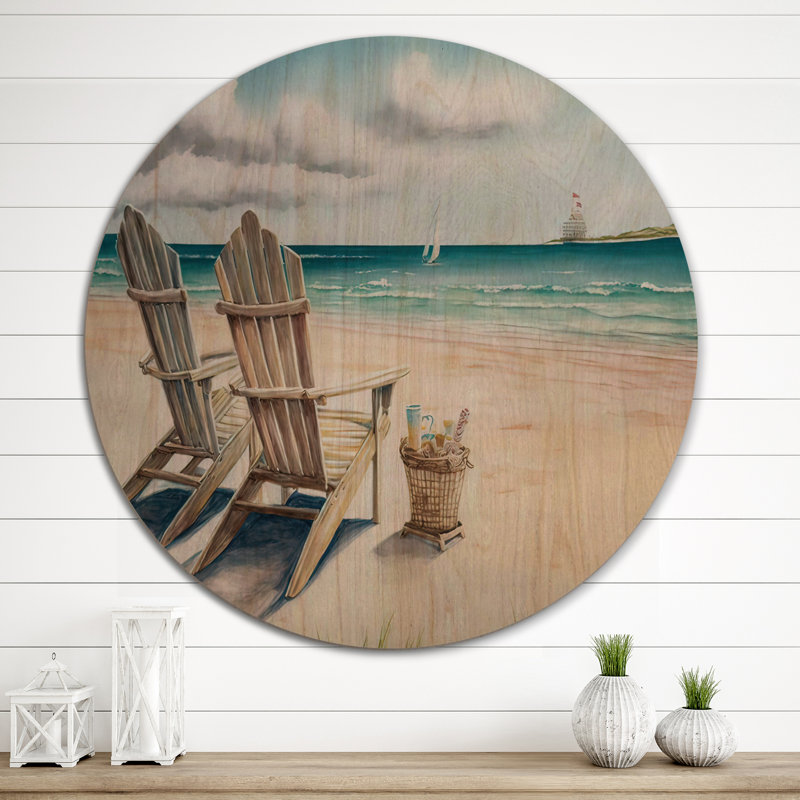 Relax at the beach IV - Art mural en bois de plage - Bois de pin naturel, H 23 po x l 23 po x P 1 po