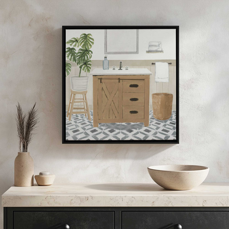 «Farmhouse Bathroom» par Masey St. Studios, reproduction d'art, 12 W x 12 H, Black, Framed Canvas
