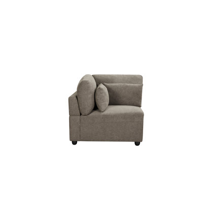 Brown Linen 4Pcs Modular Sectional Sofa With Toss Pillows