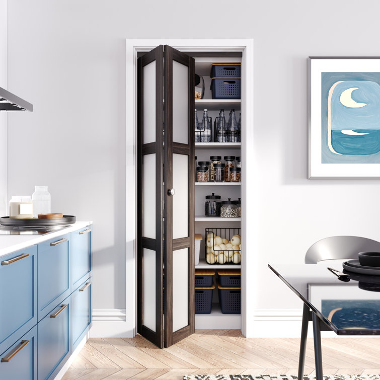 HOZONE 3-Lite Glass Door Solid Manufactured Wood Ancient Wood Color Bi-Fold  Door with Installation Hardware | Wayfair