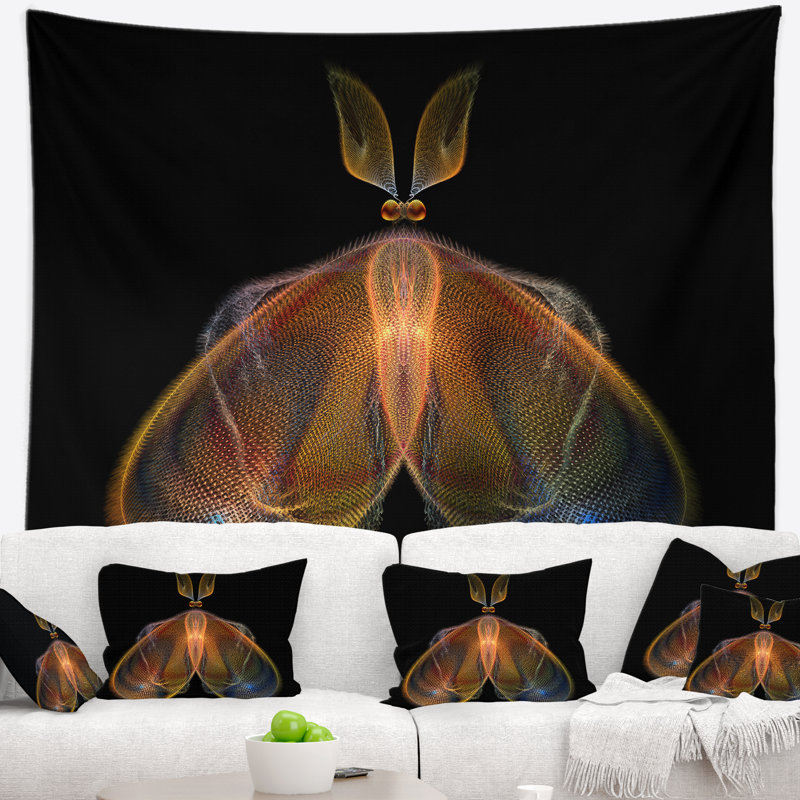 Corwin abstrait papillon orange fractal en tapisserie foncé, H 68 po x l 80 po