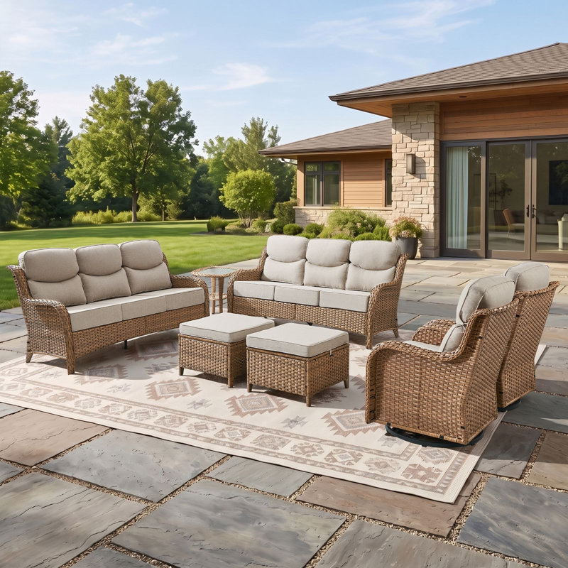 8-Person Outdoor Courtyard Sofa Conversation Set With Ottomans