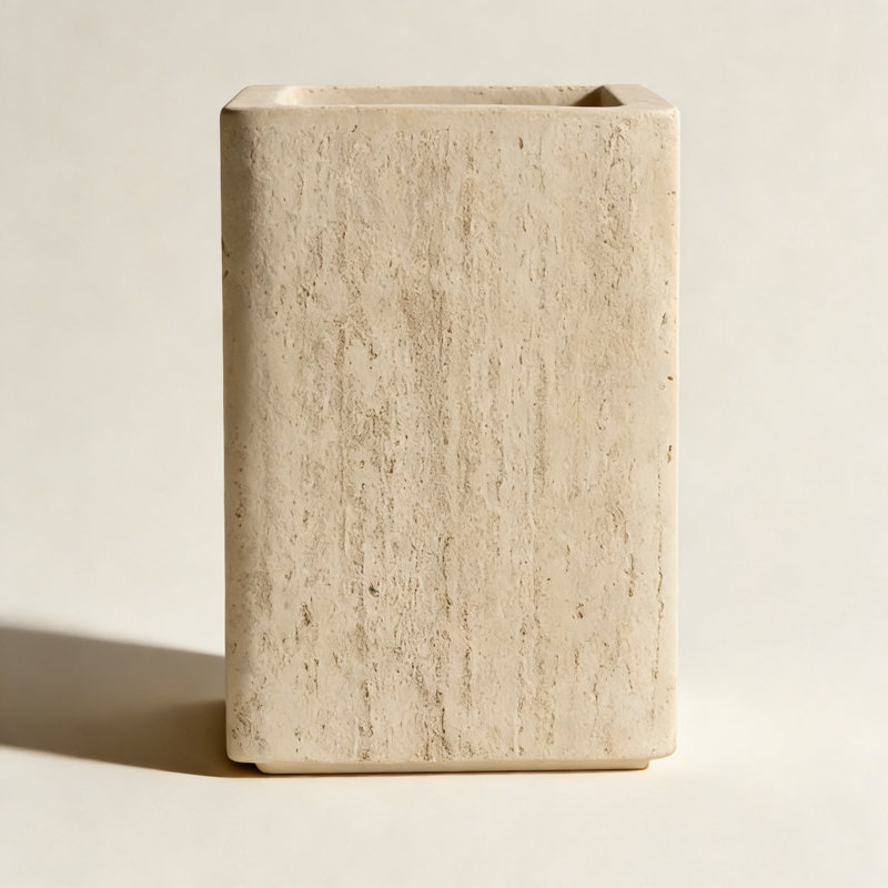 Handmade Planter Box, Travertine, 19.78" H x 13.13" W x 13.07" D