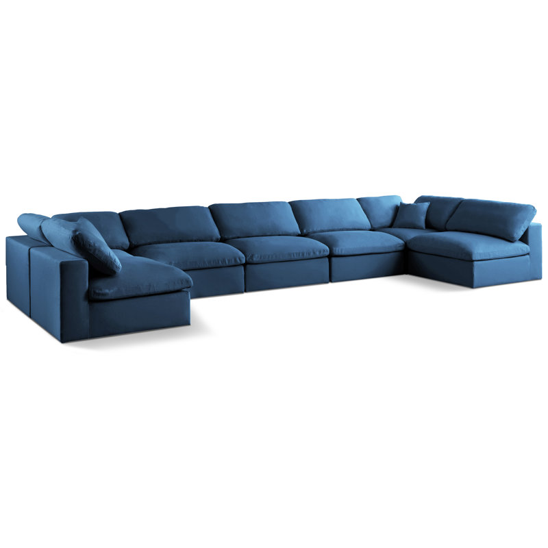 Canapé modulaire réversible en velours de 175 po Jocqua, Velours marine