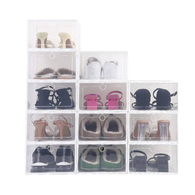 13.19 Foldable Shoe Storage Box Stackable Shoe Container Transparent (Set of 20) Rebrilliant